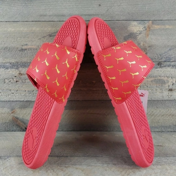 Puma Cool Cat Bold 2 Slides Sandals Red Gold - Picture 6 of 8
